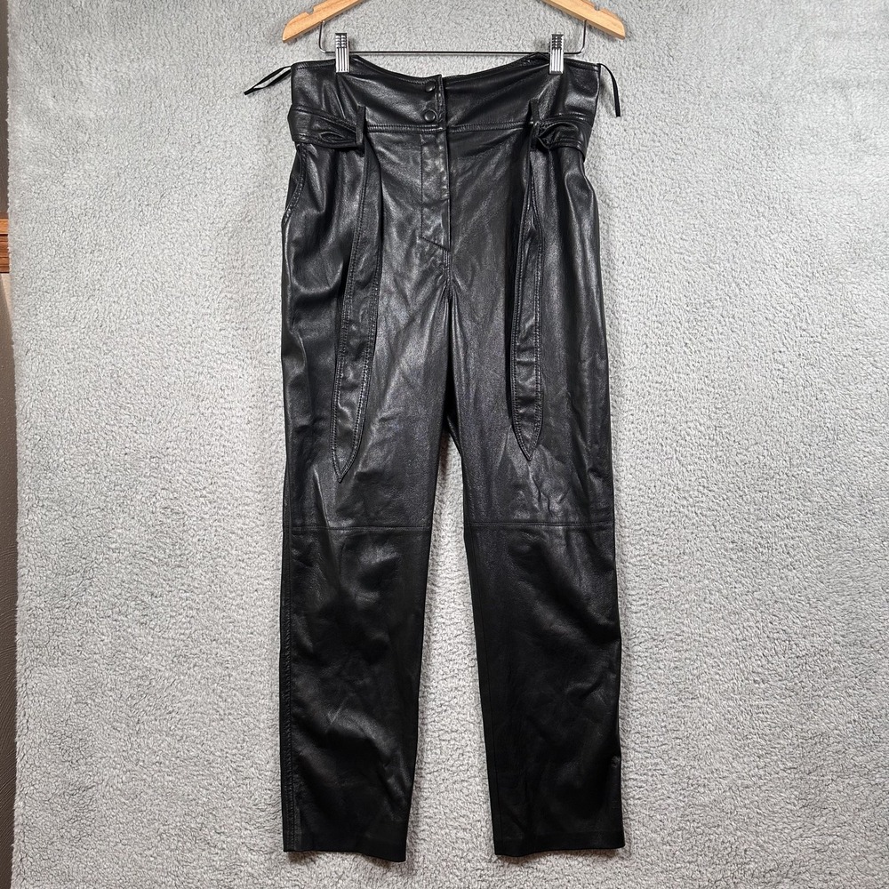 Nanushka Pants Womens Large Vegan Leather High Rise Belted Trousers (Read)